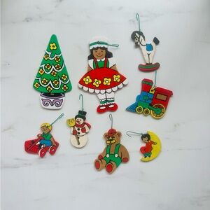 Vintage (1970's) Hand Painted Wooden Christmas Ornaments, Set of 8, Artisan USA